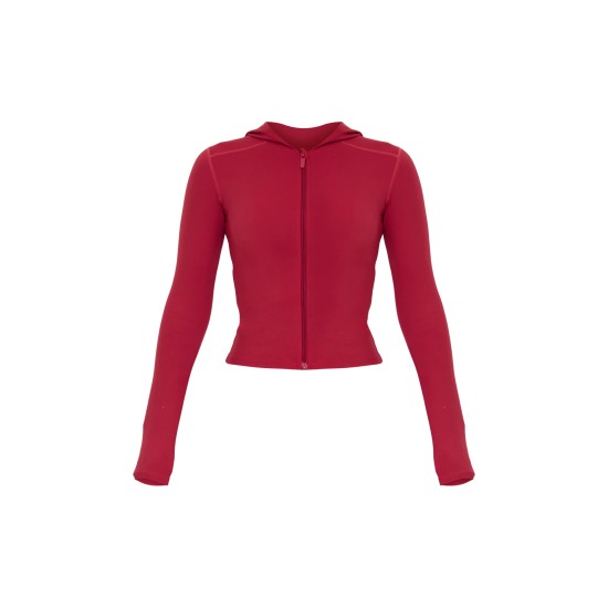 Dark Red Sculpt Hooded Gym Jacket