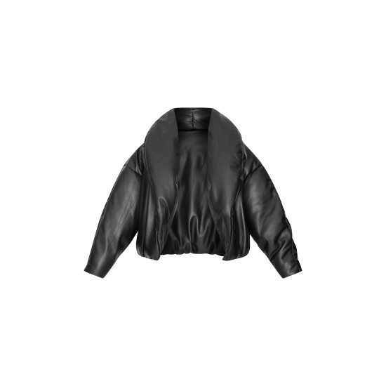 Petite Black Exaggerated Collar PU Puffer Coat Petite Black Exaggerated Collar PU Puffer Coat