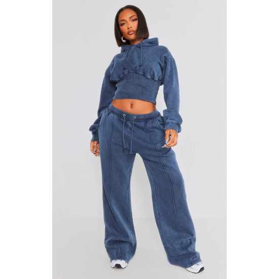 Shape Blue Sweat Cropped Shirred Waist Hoodie Shape Blue Sweat Cropped Shirred Waist Hoodie
